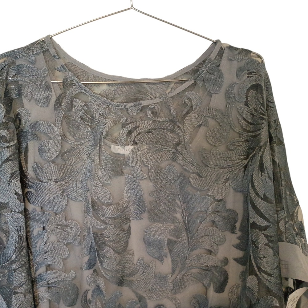 Oleg Cassini Mystic Grey Embroidered Cape Pan Mesh Sheer Top Plus Size 14 NEW - Picture 4 of 13